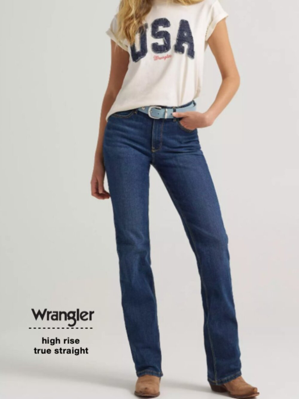 Wrangler womens jeans size 6x34 blue high rise straight leg